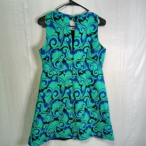 J Crew Jacquard Sleeveless Dress Navy Green Petite 8P - Picture 7 of 13